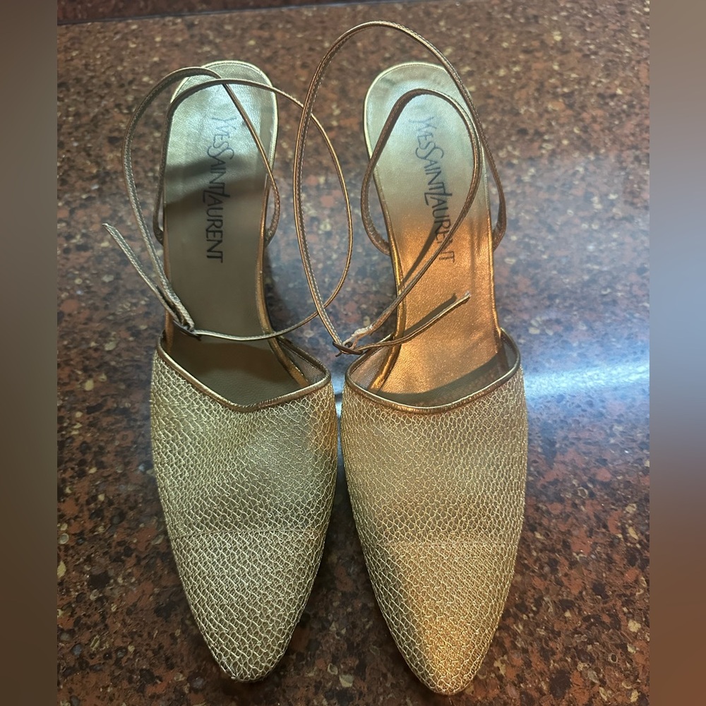 Yves Saint Laurent Gold Heels with Elegant Design